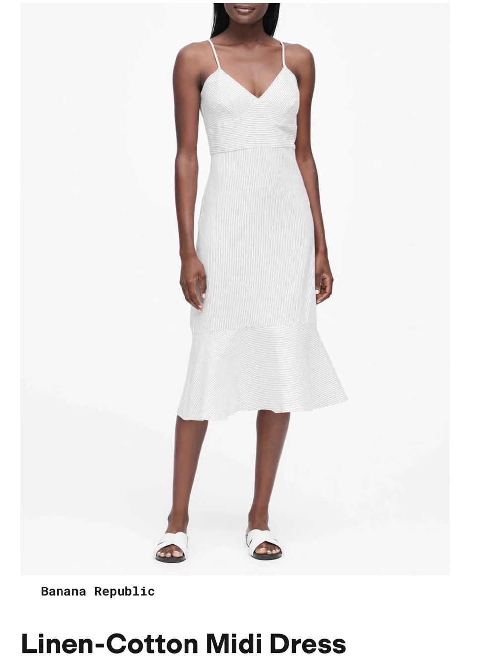 Banana Republic White Linen-Cotton Strappy Midi Dress